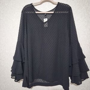 NWT Lane Bryant Black Sheer Polka Dot Textured Blouse..SIZE:18/20